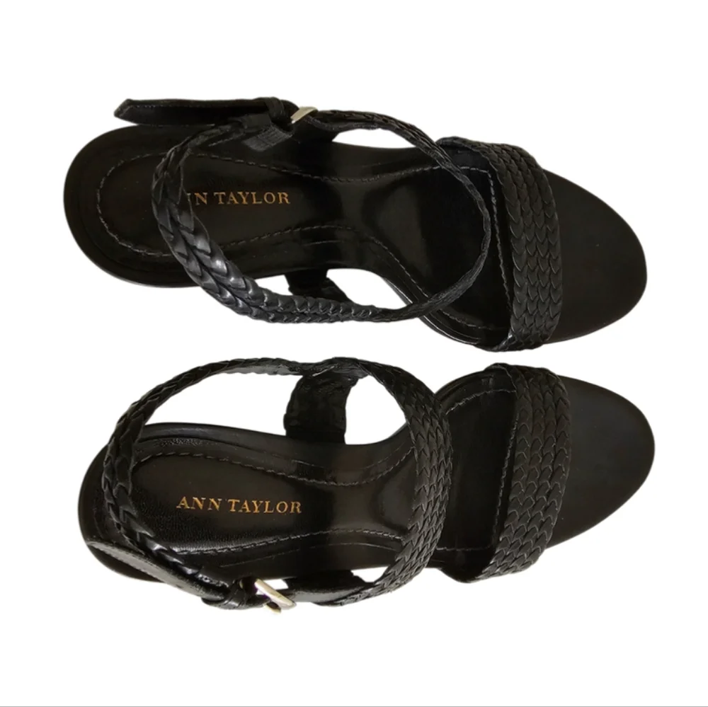 Ann Taylor Braided Leather Ankle Strap 3" Heeled Sandals | EUC | 7M | Black - Picture 12 of 16
